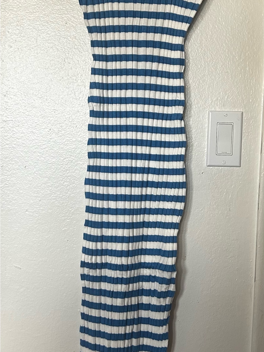 Blue and White Striped Midi Ribbed Skirt